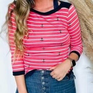 Tommy Hilfiger Coral and White Striped Top